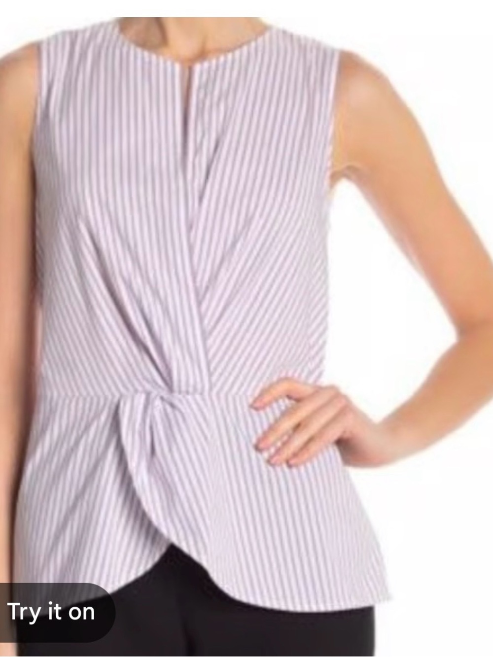 St. John Sleeveless Orchid and White Striped Knot-Waist Blouse